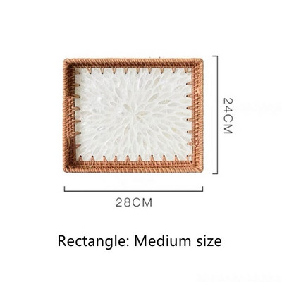 Mânere de tăvită din ratan, lucrate manual, coajă colorată, dreptunghi, rotund, nordic, bijuterii, tăvi pentru coș de depozitare pentru masă, vase cu fructe, decor acasă