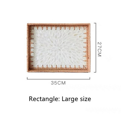 Mânere de tăvită din ratan, lucrate manual, coajă colorată, dreptunghi, rotund, nordic, bijuterii, tăvi pentru coș de depozitare pentru masă, vase cu fructe, decor acasă