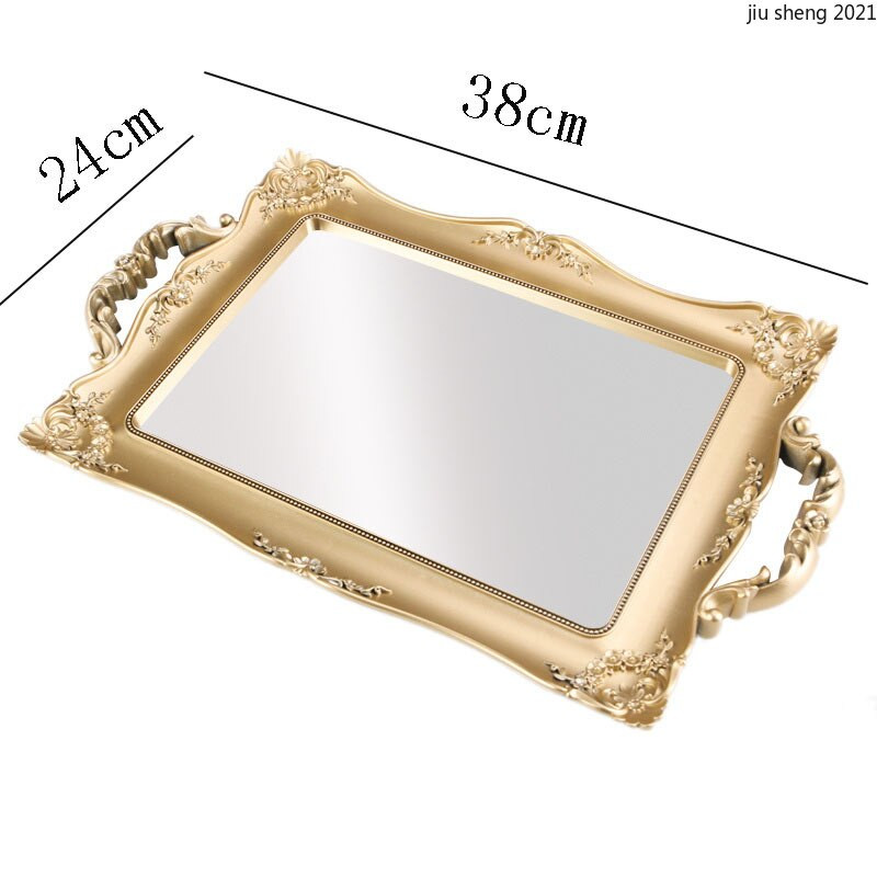 Tavă cu oglindă din rășină în stil european Comodă pătrată de lux Cosmetică Parfum Bijuterii Cutie de depozitare Cupă pentru alimente Tavă de depozitare bijuterii Decor
