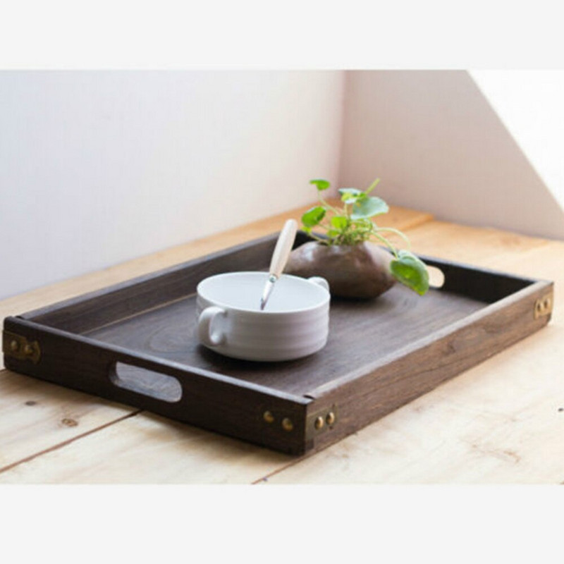 Retro Fa Raklap Otthon Konyhai Evőeszközök Négyszögletes Tárolótálcák Szállodai Desszert Vacsora Tea Ételek Tálalás Konyhai edények 1db