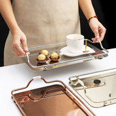 Pravokutni pladanj od nehrđajućeg čelika s ručkom Zlatno/srebrno ogledalo Torta Desert Čaj Kava Pladnjevi za posluživanje Dekoracija stola