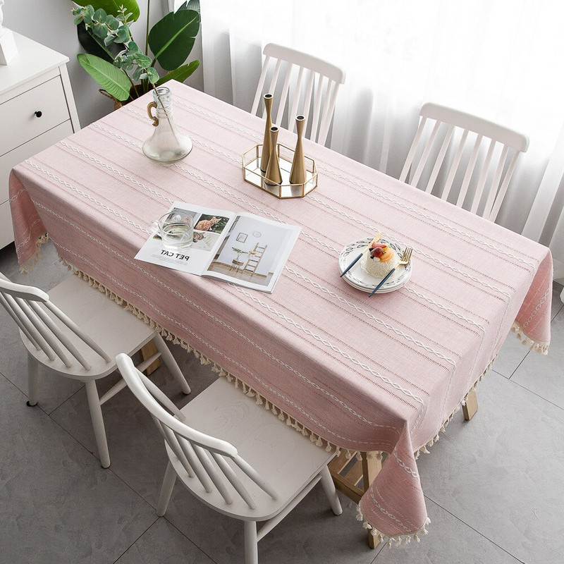 Față de masă din in Battilo Fețe de masă dreptunghiulare Moda scobite cu ciucuri Față de masă pentru masă Decorare elegantă de nuntă