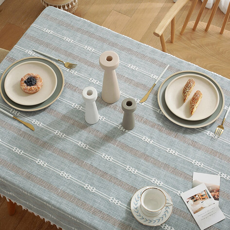 Față de masă din in Battilo Fețe de masă dreptunghiulare Moda scobite cu ciucuri Față de masă pentru masă Decorare elegantă de nuntă