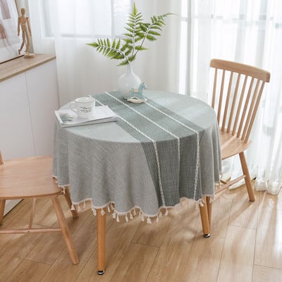 Στρογγυλό Τραπεζομάντηλο Ριγέ Τραπεζομάντηλο Φούντα Διακόσμηση Λινό Κάλυμμα Τραπεζιού Τσαγιού Κομψό Πρωτοχρονιάτικο Τραπεζομάντηλο Στρογγυλό Τραπεζομάντιλο Γάμου