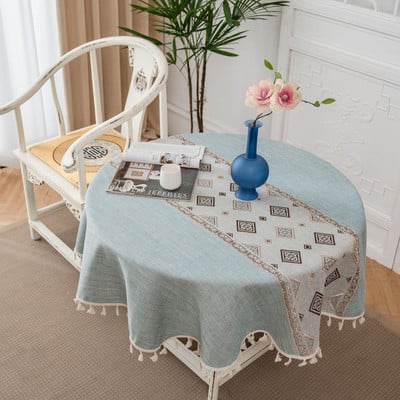 Στρογγυλό Τραπεζομάντηλο Ριγέ Τραπεζομάντηλο Φούντα Διακόσμηση Λινό Κάλυμμα Τραπεζιού Τσαγιού Κομψό Πρωτοχρονιάτικο Τραπεζομάντηλο Στρογγυλό Τραπεζομάντιλο Γάμου