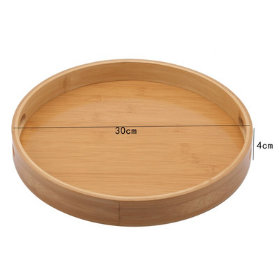 Háztartási kellékek Kerek tálalás bambusz fa tálca vacsoratálcákhoz teásbár Reggeli étel tároló fogantyú tárolótálca