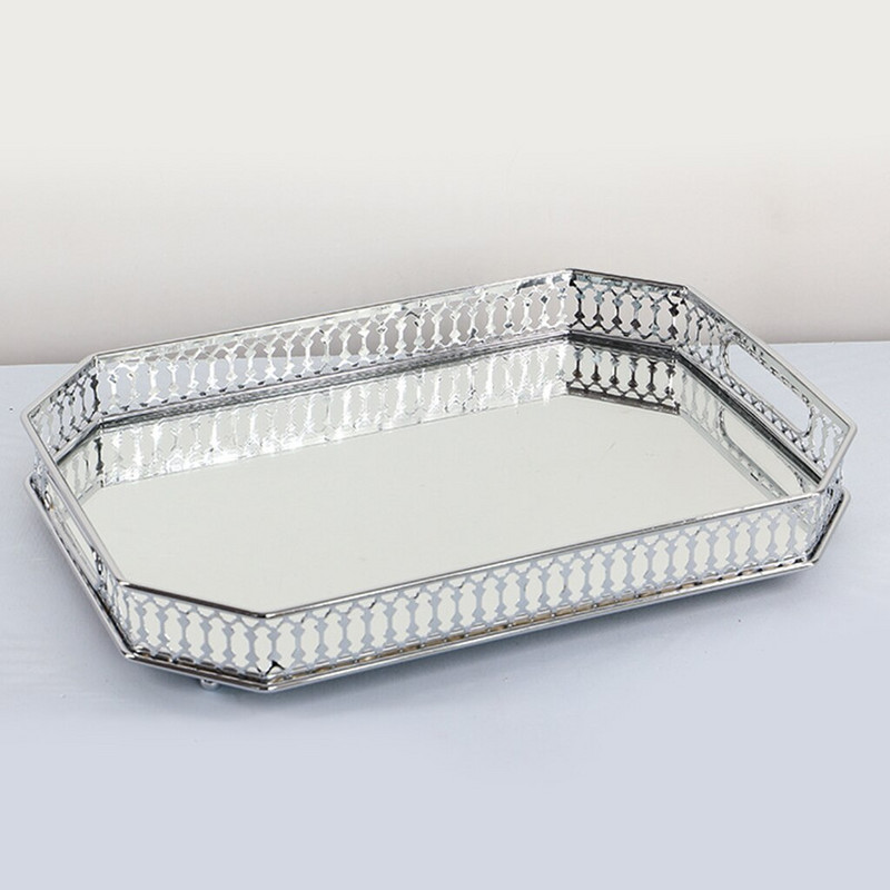 Tavă cu oglindă dreptunghiulară Farfuri de depozitare pentru parfumuri cosmetice Tavă cu oglindă de vanitate retro pentru afisare Bijuterii Comodă Decor oglindă