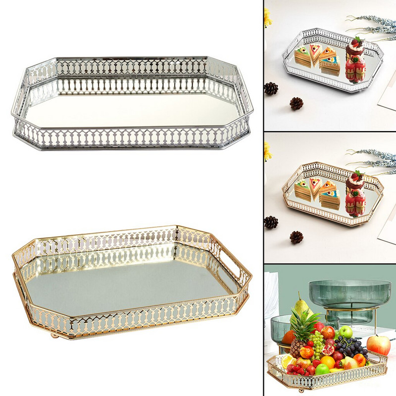 Tavă cu oglindă dreptunghiulară Farfuri de depozitare pentru parfumuri cosmetice Tavă cu oglindă de vanitate retro pentru afisare Bijuterii Comodă Decor oglindă