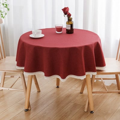Obrus, jednofarebný farbený obrus na jedálenský stôl, jednoduchý štýl, červený okrúhly obrus, nappe de table, dekorácia, banket, vianočný