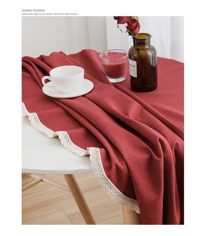 Obrus, jednofarebný farbený obrus na jedálenský stôl, jednoduchý štýl, červený okrúhly obrus, nappe de table, dekorácia, banket, vianočný
