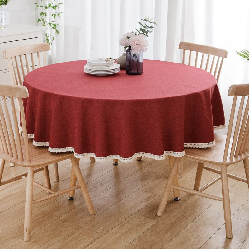 Obrus, jednofarebný farbený obrus na jedálenský stôl, jednoduchý štýl, červený okrúhly obrus, nappe de table, dekorácia, banket, vianočný