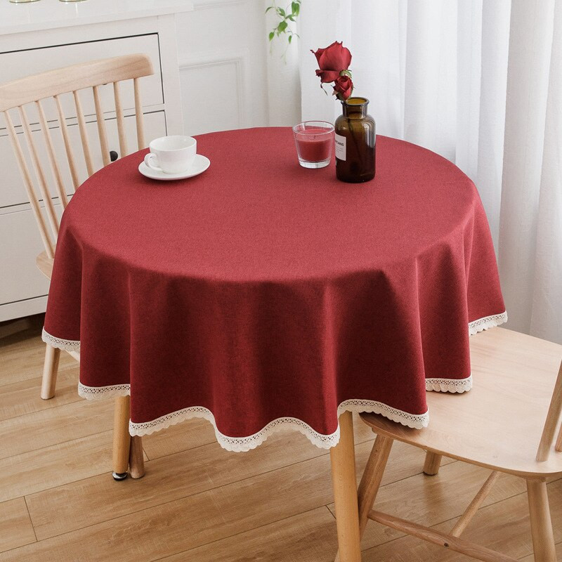 Obrus, jednofarebný farbený obrus na jedálenský stôl, jednoduchý štýl, červený okrúhly obrus, nappe de table, dekorácia, banket, vianočný