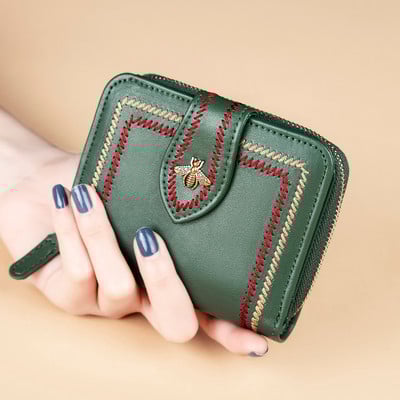 Naujo modelio moteriška odinė piniginė su siuvinėjimu – trijų spalvų