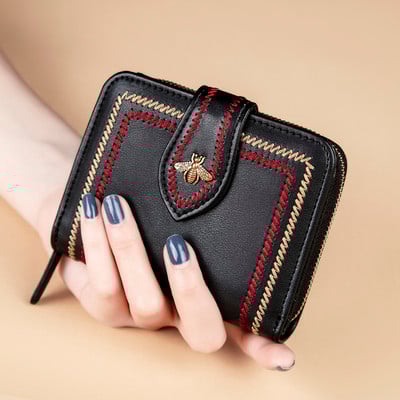 Naujo modelio moteriška odinė piniginė su siuvinėjimu – trijų spalvų