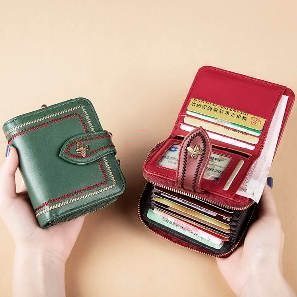 Naujo modelio moteriška odinė piniginė su siuvinėjimu – trijų spalvų