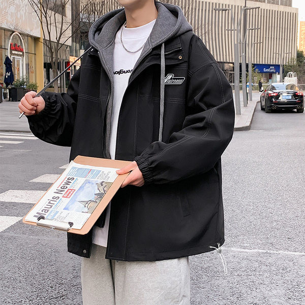 Jachetă de primăvară pentru bărbați cu inscripții și șireturi