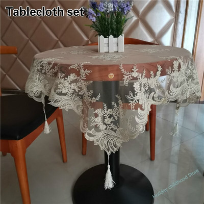 Európai csipke hímzés medál terítő alátét alátét szett hálószoba erkély kávé kis kerek asztal takaró vászon dekoráció