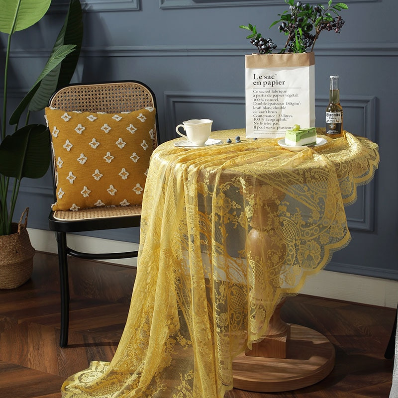 Američki stolnjak Party Retro Ins Wind Žuta čipka Pleteni šuplji okrugli stolnjak Prostirka za stol Moderni kafić Dom Topla radna površina