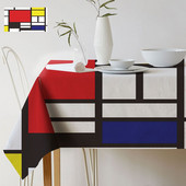 Geometrický farebný umelecký vzor Mondrian Plaid Dekor Štýl Život Vodotesný ľanový obrus Domov Galéria Stôl Dekoratívny obrus