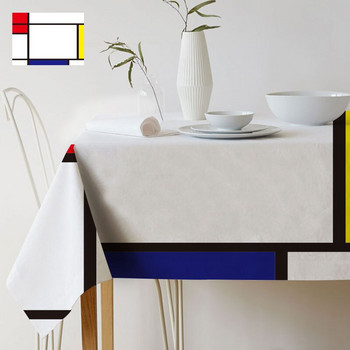 Geometric Color Art Mondrian Plaid Pattern Decor Style Life Водоустойчива ленена покривка за маса Домашна галерия Бюро Декоративна покривка