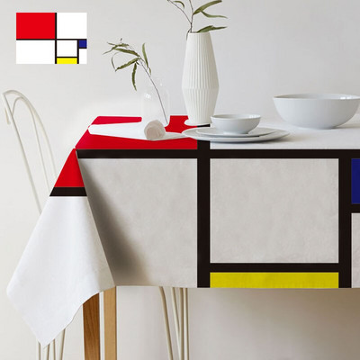 Geometrický farebný umelecký vzor Mondrian Plaid Dekor Štýl Život Vodotesný ľanový obrus Domov Galéria Stôl Dekoratívny obrus