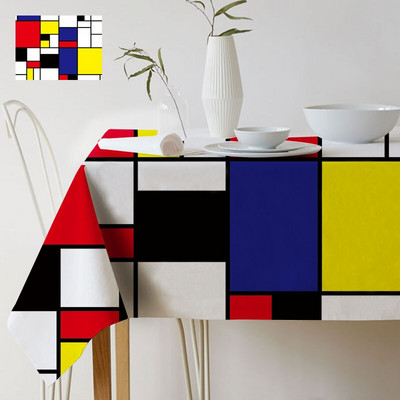 Geometrický farebný umelecký vzor Mondrian Plaid Dekor Štýl Život Vodotesný ľanový obrus Domov Galéria Stôl Dekoratívny obrus