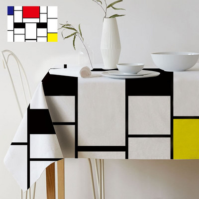 Geometrický farebný umelecký vzor Mondrian Plaid Dekor Štýl Život Vodotesný ľanový obrus Domov Galéria Stôl Dekoratívny obrus