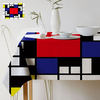 Geometrický farebný umelecký vzor Mondrian Plaid Dekor Štýl Život Vodotesný ľanový obrus Domov Galéria Stôl Dekoratívny obrus