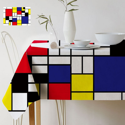 Geometrický farebný umelecký vzor Mondrian Plaid Dekor Štýl Život Vodotesný ľanový obrus Domov Galéria Stôl Dekoratívny obrus