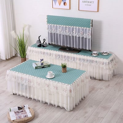 Față de masă pentru decorațiuni de nuntă Husă TV LCD din dantelă Husă de praf, dreptunghiulară, lavabilă, rezistentă la praf, Decor pentru petrecere.