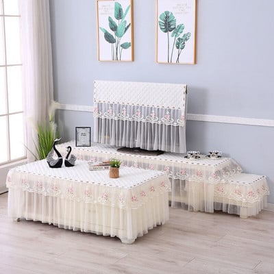 Față de masă pentru decorațiuni de nuntă Husă TV LCD din dantelă Husă de praf, dreptunghiulară, lavabilă, rezistentă la praf, Decor pentru petrecere.