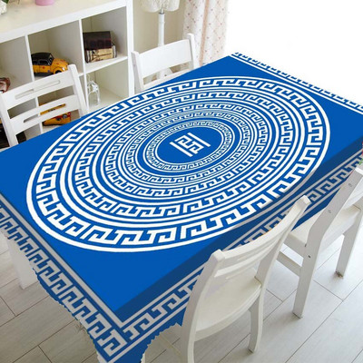 Must-valge kreeka võtmega äärisega lauakatted laudlina peo sisekujunduseks Geomeetriline kreeka kaunistuskunst laudlina ristkülik