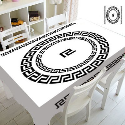 Must-valge kreeka võtmega äärisega lauakatted laudlina peo sisekujunduseks Geomeetriline kreeka kaunistuskunst laudlina ristkülik