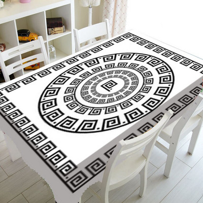 Must-valge kreeka võtmega äärisega lauakatted laudlina peo sisekujunduseks Geomeetriline kreeka kaunistuskunst laudlina ristkülik