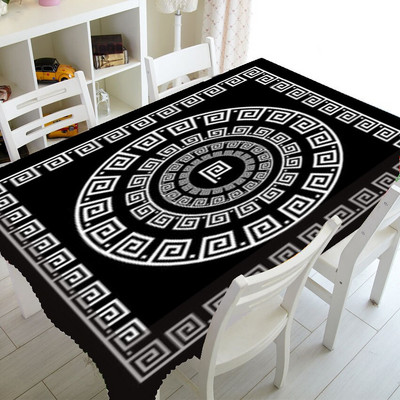 Must-valge kreeka võtmega äärisega lauakatted laudlina peo sisekujunduseks Geomeetriline kreeka kaunistuskunst laudlina ristkülik