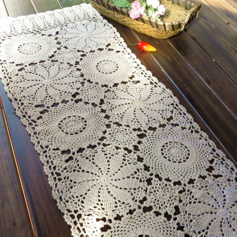 Pamut terítő, kézzel készített horgolt asztali futó, díszítéshez használt függöny asztal 1 db/tétel