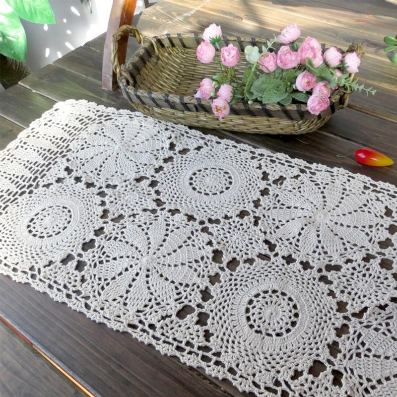 Pamut terítő, kézzel készített horgolt asztali futó, díszítéshez használt függöny asztal 1 db/tétel
