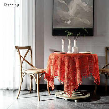 Gerring Retro American Crochet Round Table Cloth Knitted Hollow Art Tea Table Cover Shooting Background Wedding Table Decoration