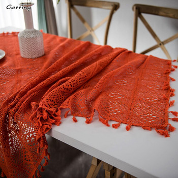 Gerring Retro American Crochet Round Table Cloth Knitted Hollow Art Tea Table Cover Shooting Background Wedding Table Decoration