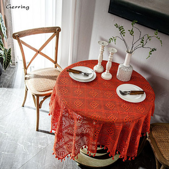 Gerring Retro American Crochet Round Table Cloth Knitted Hollow Art Tea Table Cover Shooting Background Wedding Table Decoration