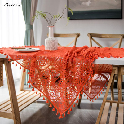 Gerring Retro American Crochet Round Table Cloth Knitted Hollow Art Tea Table Cover Shooting Background Wedding Table Decoration