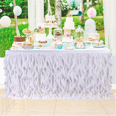 Rankų darbo rožinis banguotas tiulis stalo sijonas vestuviniam desertui Britday vakarėlio stalo dekoras Stalo Signature Namų dekoravimas 185*77cm