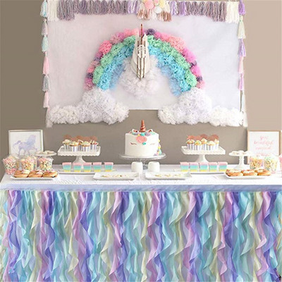 Rankų darbo rožinis banguotas tiulis stalo sijonas vestuviniam desertui Britday vakarėlio stalo dekoras Stalo Signature Namų dekoravimas 185*77cm