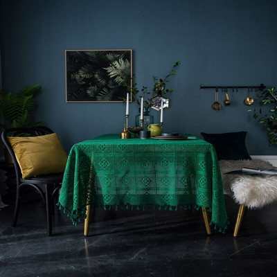 Zöld csipke terítő Kézi horgolt téglalap asztalterítő Kötött étkezőasztal dekoráció Tea terítők Otthoni dekorációs pelenka