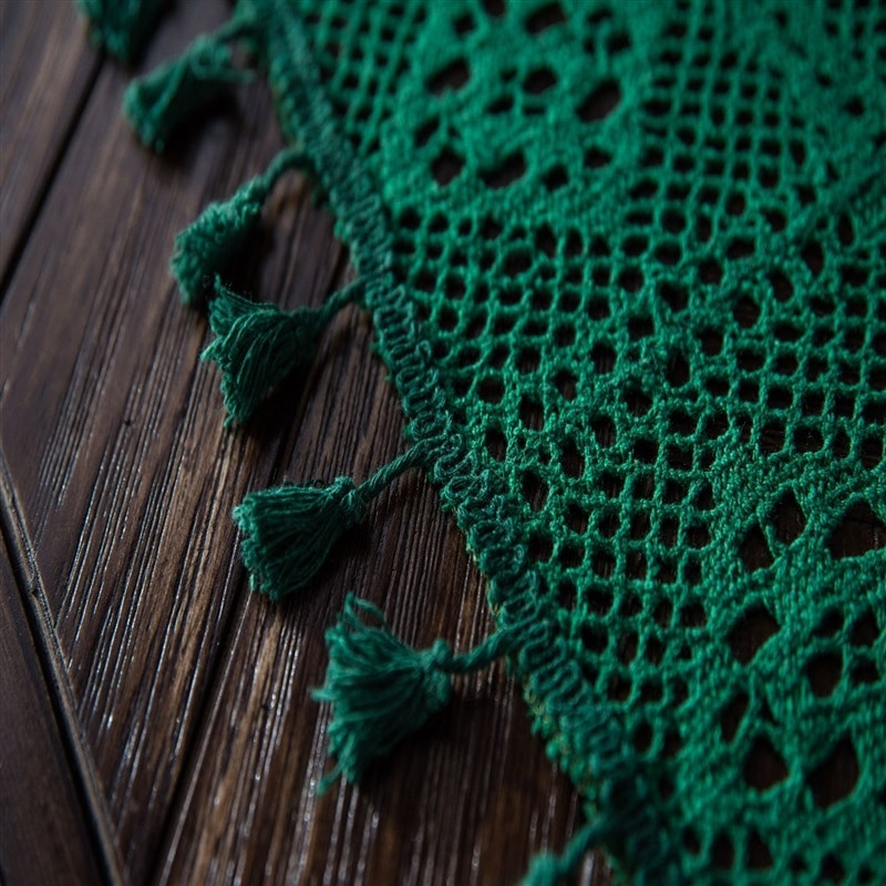 Zöld csipke terítő Kézi horgolt téglalap asztalterítő Kötött étkezőasztal dekoráció Tea terítők Otthoni dekorációs pelenka