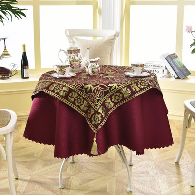 Legújabb 2 db/készlet Kerek 140cm Luxus flitteres kültéri asztalnemű Divat horgolt Jacquard vörösboros kerti terítő dekoráció