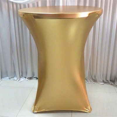 1 ks kovový zlatý lycra spandex obrus na stôl, elastický strečový koktailový obrus na hotelovú párty, svadobnú dekoráciu