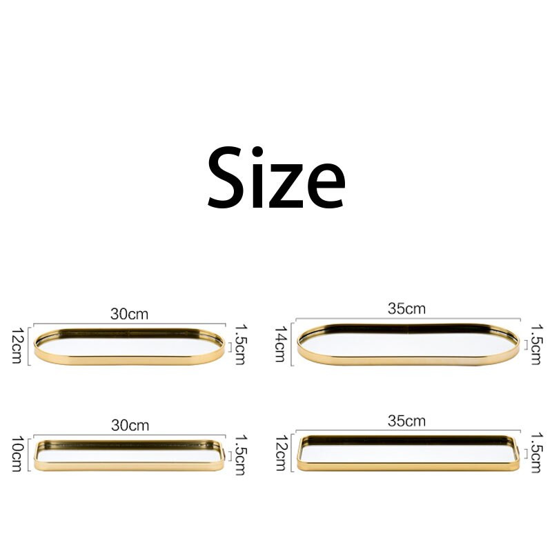Golden Stroke Ovală Tavă cu oglindă Nordic Modern Proces de galvanizare Bijuterii din metal Depozitare cosmetice Decorare camera de zi C29