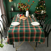 Újévi karácsonyi terítők Retro kockás pamut vászon szövet Kerek huzattörölköző Nordic Háztartási Négyszögletű bankett parti