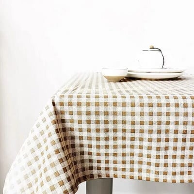 Újévi karácsonyi terítők Retro kockás pamut vászon szövet Kerek huzattörölköző Nordic Háztartási Négyszögletű bankett parti